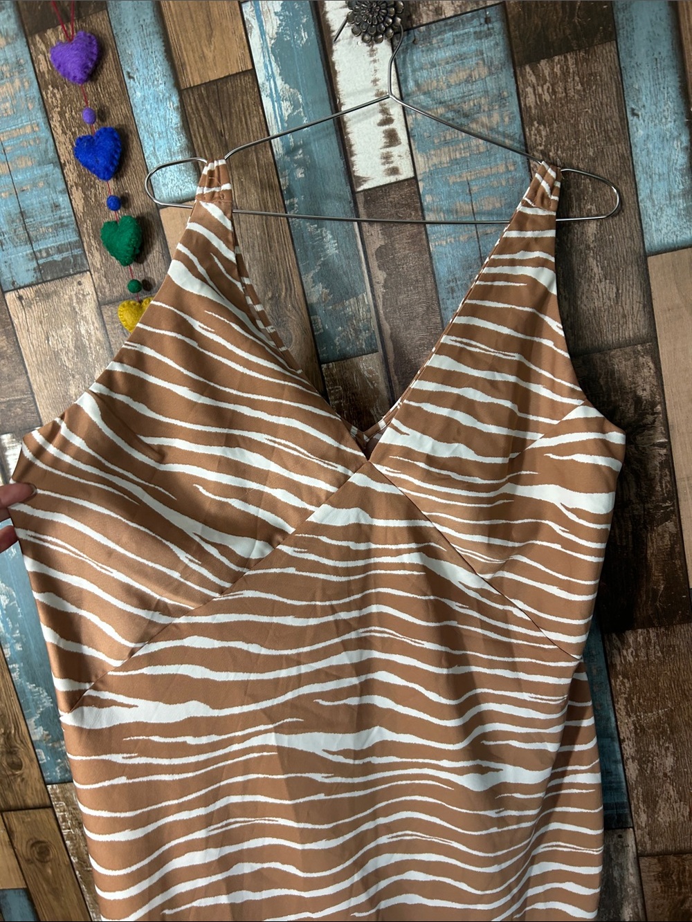 a new day Tan and White Zebra-Stripe V-Neck Summer Dress - Picture 5 of 9